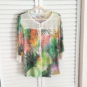 Onque Jacket, Size XL, Colorful Palm Print,‎ Lace, Rhinestone Sparkle, Front Zip